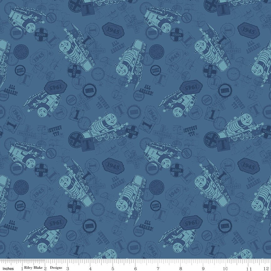Thomas & Friends 80th Anniversary Tonal Toss Denim Fabric by the Yard or Fat Quarter | Riley Blake Designs - Ray of Sonshine Design
