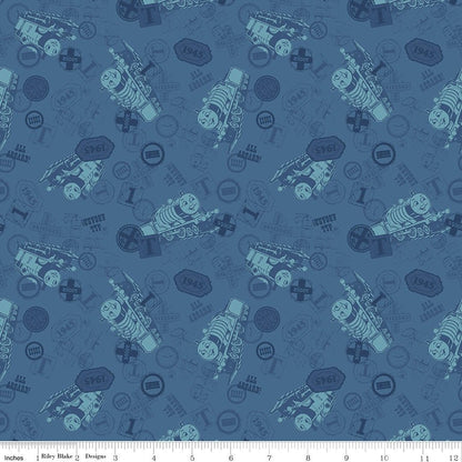 Thomas & Friends 80th Anniversary Tonal Toss Denim Fabric by the Yard or Fat Quarter | Riley Blake Designs - Ray of Sonshine Design