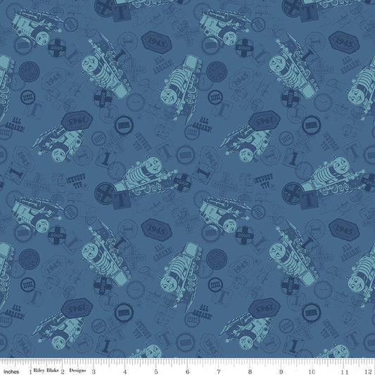 Thomas & Friends 80th Anniversary Tonal Toss Denim Fabric by the Yard or Fat Quarter | Riley Blake Designs - Ray of Sonshine Design