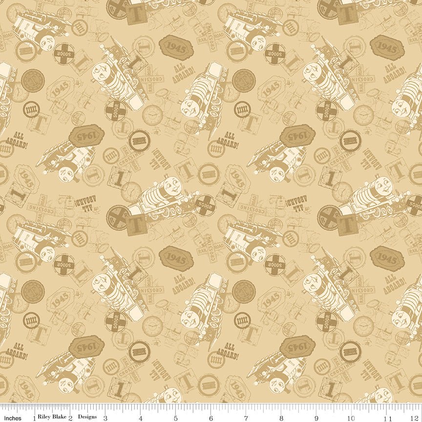 Thomas & Friends™ 80th Anniversary Tonal Toss Flax Fabric by the Yard or Fat Quarter | Riley Blake Designs - Ray of Sonshine Design