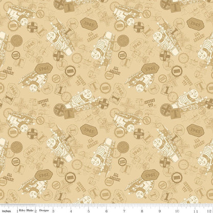 Thomas & Friends™ 80th Anniversary Tonal Toss Flax Fabric by the Yard or Fat Quarter | Riley Blake Designs - Ray of Sonshine Design