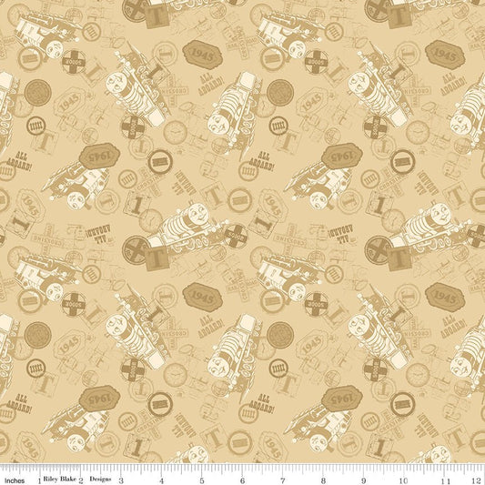 Thomas & Friends™ 80th Anniversary Tonal Toss Flax Fabric by the Yard or Fat Quarter | Riley Blake Designs - Ray of Sonshine Design