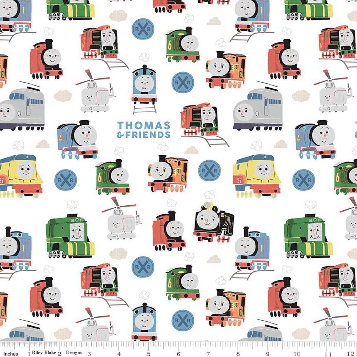 Thomas & Friends™ Sodor Railway Main - Riley Blake Designs - Cotton Fabric by the yard - C15080 - WHITE - Ray of Sonshine Design