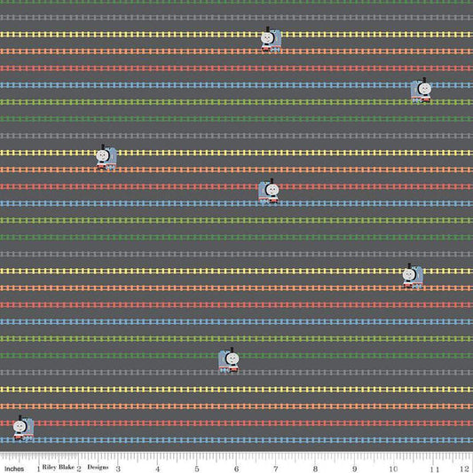 Thomas & Friends™ Sodor Railway On the Tracks - Riley Blake Designs - Cotton Fabric by the yard - C15084 - CHARCOAL - Ray of Sonshine Design