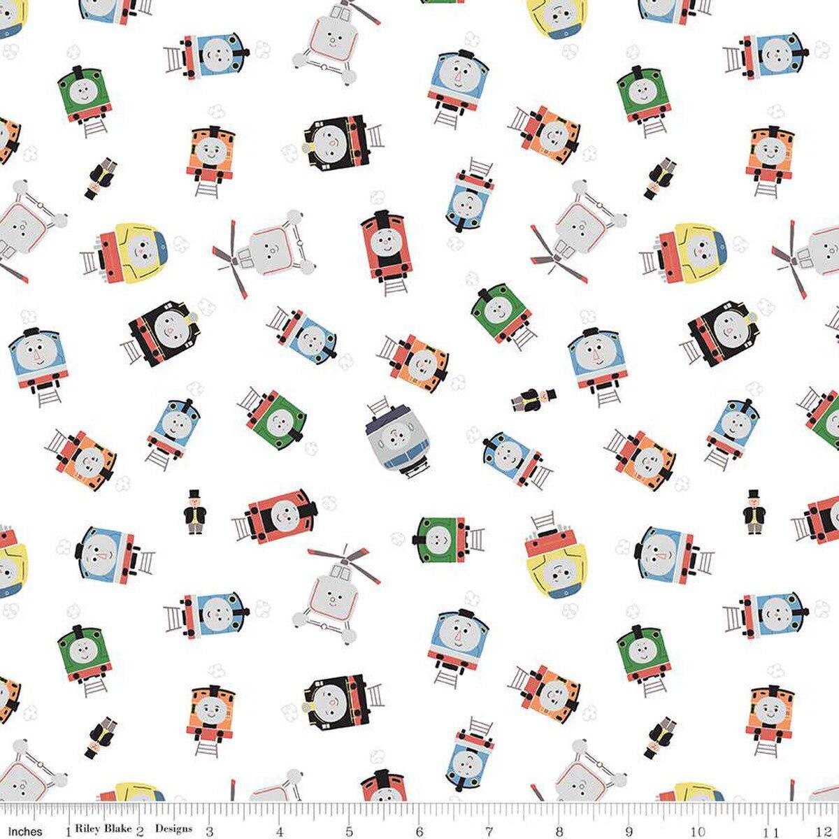 Thomas & Friends™ Sodor Railway Toss White - Riley Blake Designs - Cotton Fabric by the yard - C15082 - WHITE - Ray of Sonshine Design