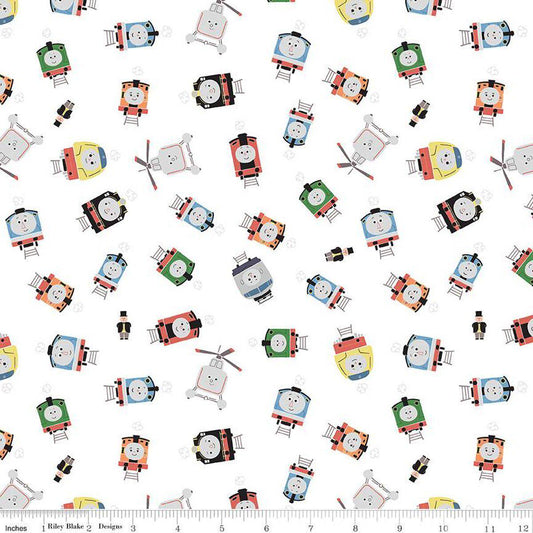 Thomas & Friends™ Sodor Railway Toss White - Riley Blake Designs - Cotton Fabric by the yard - C15082 - WHITE - Ray of Sonshine Design