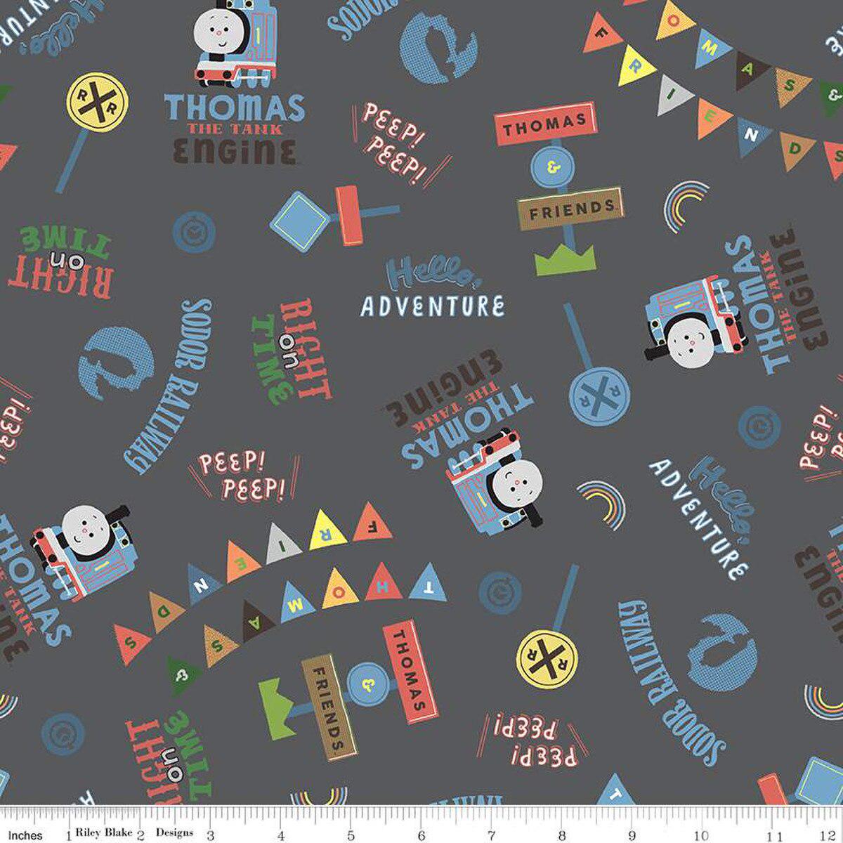 Thomas & Friends Sodor Railway Words Charcoal - Riley Blake Designs - Cotton Fabric by the yard - C15081 - CHARCOAL - Ray of Sonshine Design