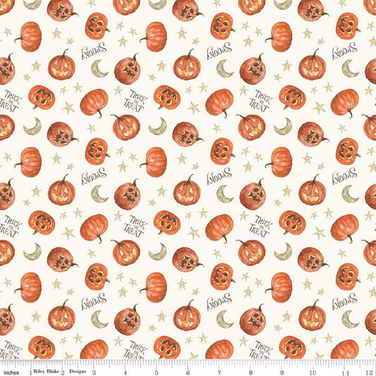 Trick or Treat Pumpkin Cream - Riley Blake Designs - Cotton Fabric by the yard - Ray of Sonshine Design