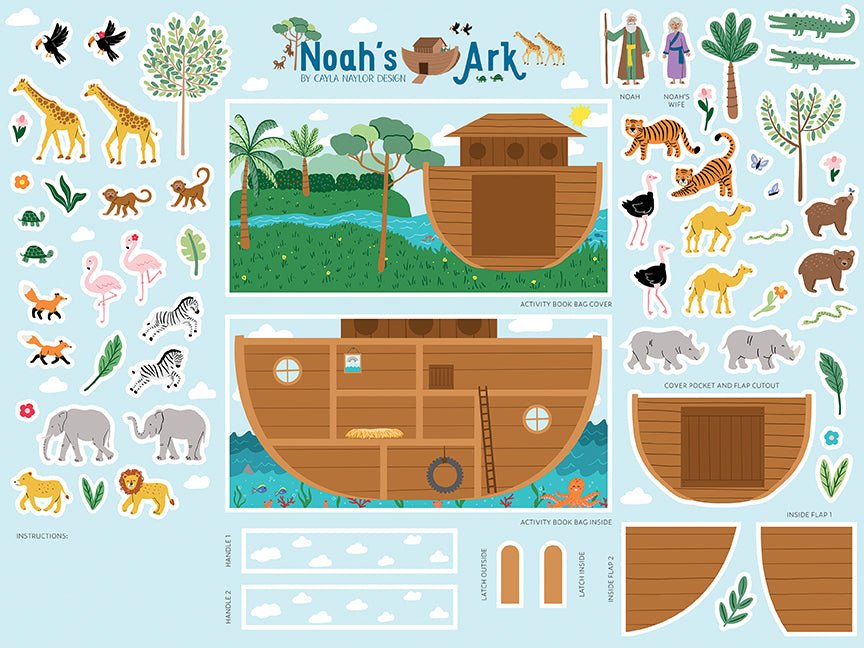 Two by Two 36" x 48" Noah's Ark Quiet Book Felt Panel Riley Blake Designs Fabric Panel - Ray of Sonshine Design