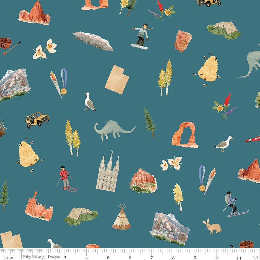 Utah Main Teal Kelsey Carlson Riley Blake Fabric by the Yard - Ray of Sonshine Design