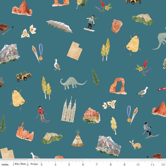 Utah Main Teal Kelsey Carlson Riley Blake Fabric by the Yard - Ray of Sonshine Design