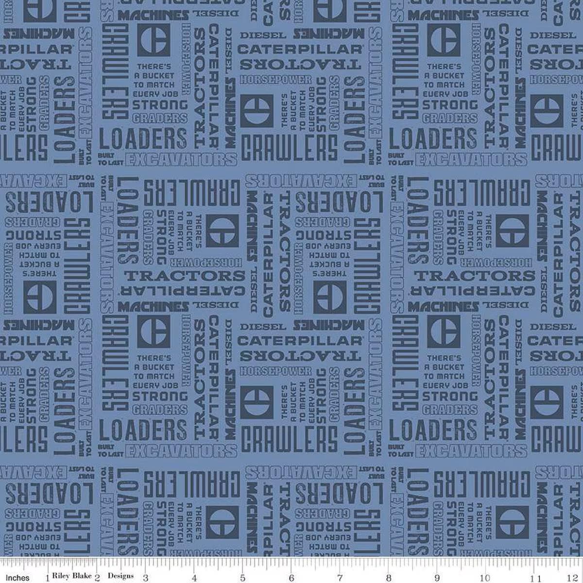 Vintage Caterpillar® Text Blue C13842 - BLUE - Riley Blake Designs - CAT Machinery - Quilting Cotton Fabric - Ray of Sonshine Design