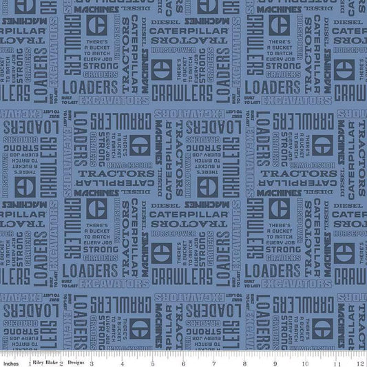 Vintage Caterpillar® Text Blue C13842 - BLUE - Riley Blake Designs - CAT Machinery - Quilting Cotton Fabric - Ray of Sonshine Design