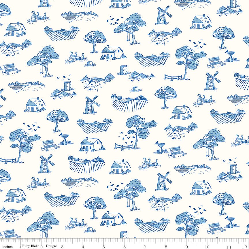 Virginia Rose Toile Blue Riley Blake Designs Quilting Cotton Fabric by the Yard - Ray of Sonshine Design