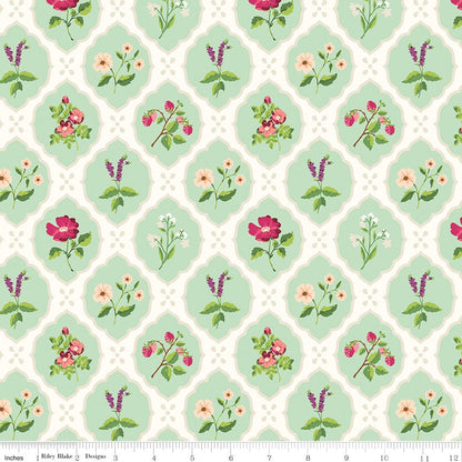 Virginia Rose Wallflower Mint Riley Blake Designs Quilting Cotton Fabric by the Yard - Ray of Sonshine Design