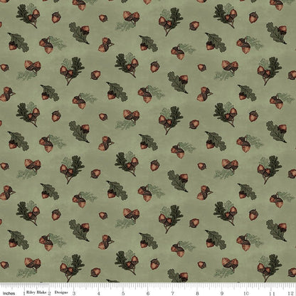 Whispering Pines Acorns Green Fabric by the Yard - Ray of Sonshine Design