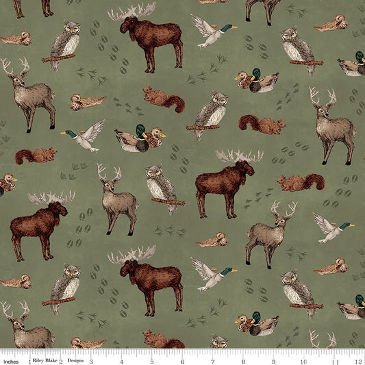 Whispering Pines Animal Toss Green Fabric by the Yard - Ray of Sonshine Design