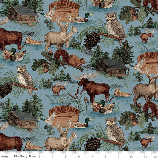 Whispering Pines Main Blue Fabric by the Yard - Ray of Sonshine Design