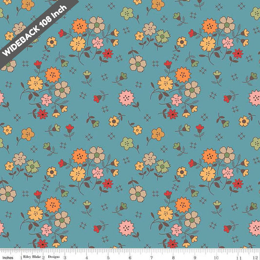 Wide Back Autumn Floral Raindrop - Black Riley Blake 107/108" Wide Quilting Cotton Fabric - WB14673 - RAINDROP - Ray of Sonshine Design