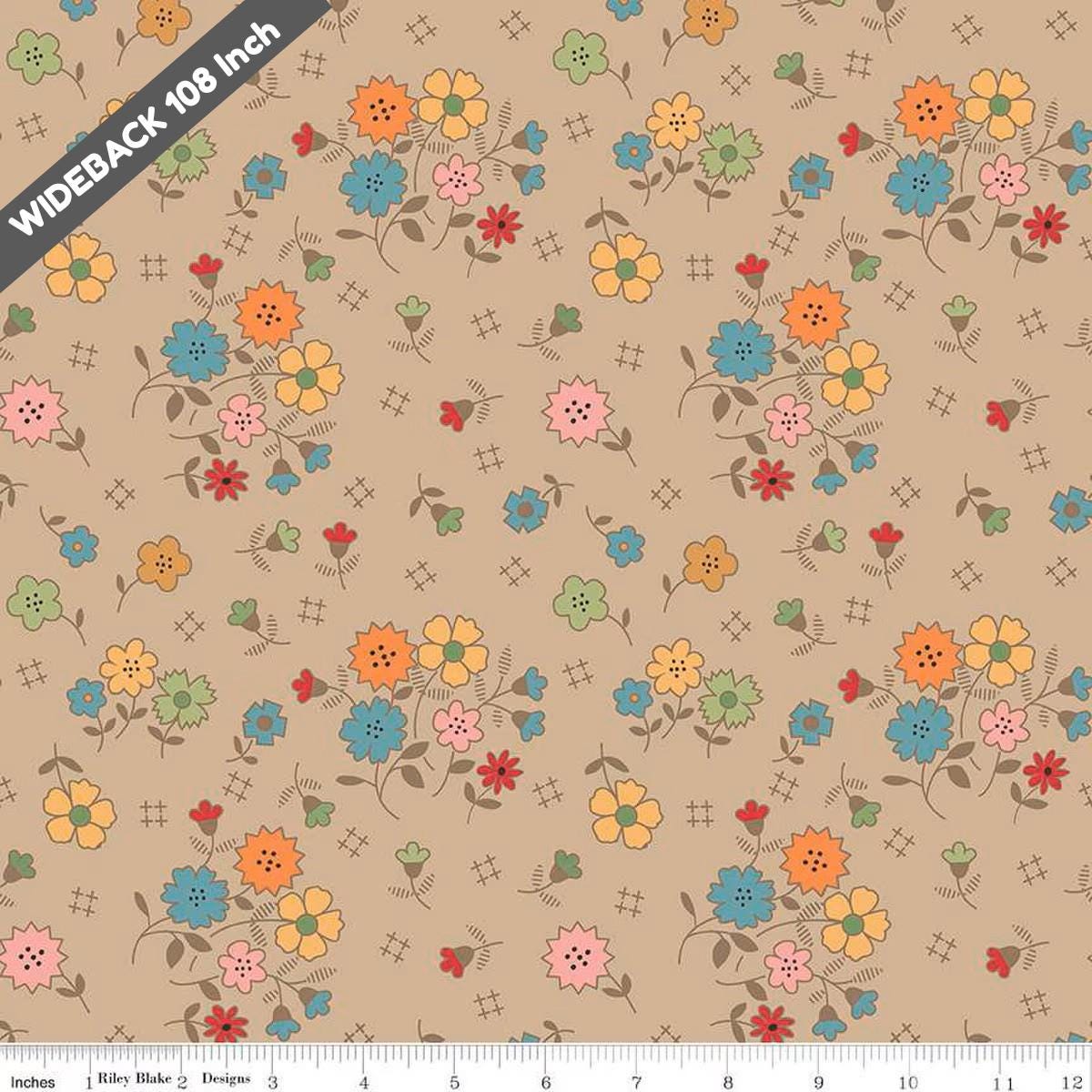 Wide Back Autumn Floral Tea Dye - Black Riley Blake 107/108" Wide Quilting Cotton Fabric - WB14673 - TEADYE - Ray of Sonshine Design