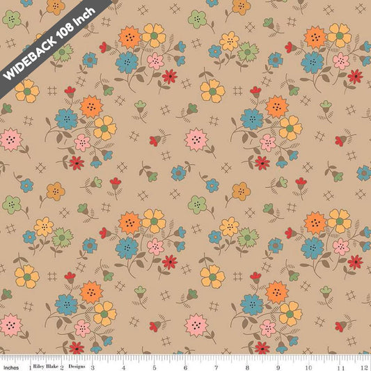 Wide Back Autumn Floral Tea Dye - Black Riley Blake 107/108" Wide Quilting Cotton Fabric - WB14673 - TEADYE - Ray of Sonshine Design