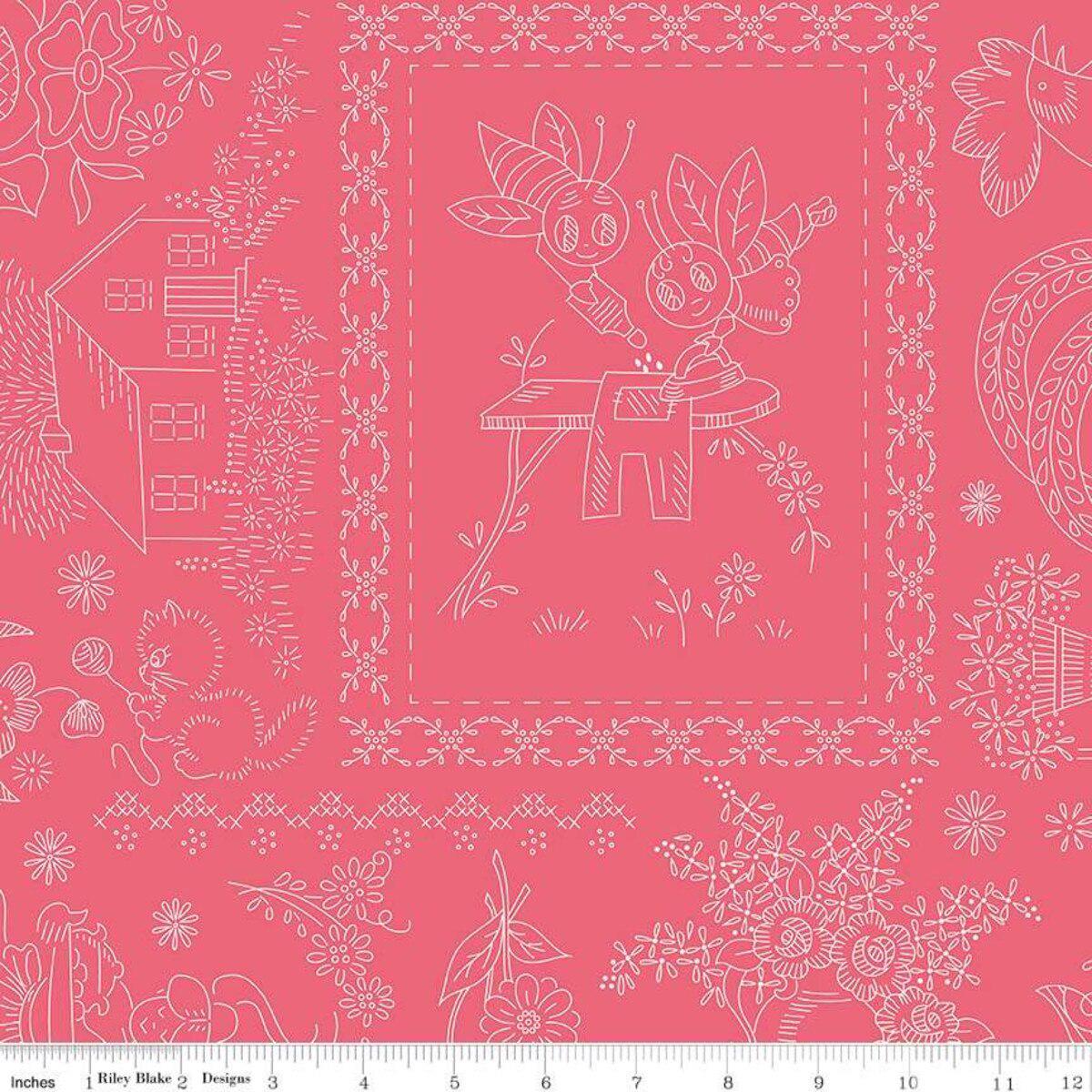 Wide Back Granny Chic Vintage Embroidery Pink - WB8527 - PINK - Black Riley Blake 107/108" Wide Quilting Cotton Fabric - Ray of Sonshine Design