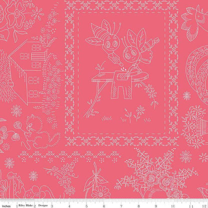 Wide Back Granny Chic Vintage Embroidery Pink - WB8527 - PINK - Black Riley Blake 107/108" Wide Quilting Cotton Fabric - Ray of Sonshine Design