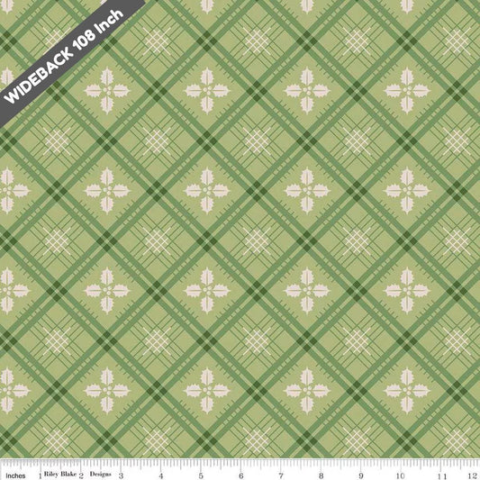 Wide Back Home Town Holiday Holly Lettuce - Black Riley Blake 107/108" Wide Quilting Cotton Fabric - WB14927 - LETTUCE - Ray of Sonshine Design