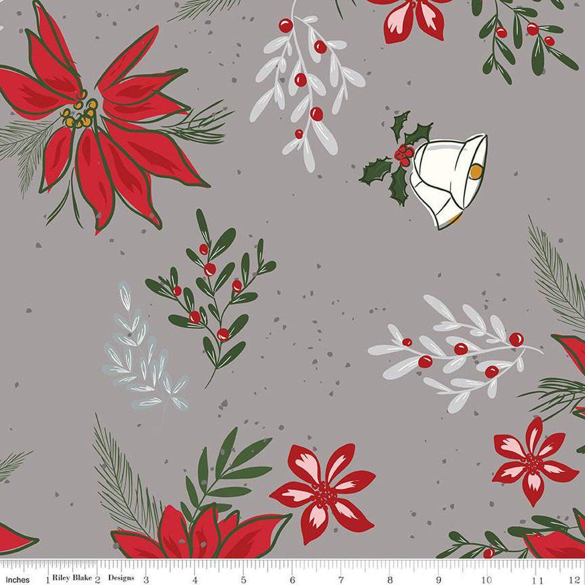 Wide Back Mistletoe & Holly Floral Gray - WB16409 - GRAY - Black Riley Blake 107/108" Wide Quilting Cotton Fabric - Ray of Sonshine Design