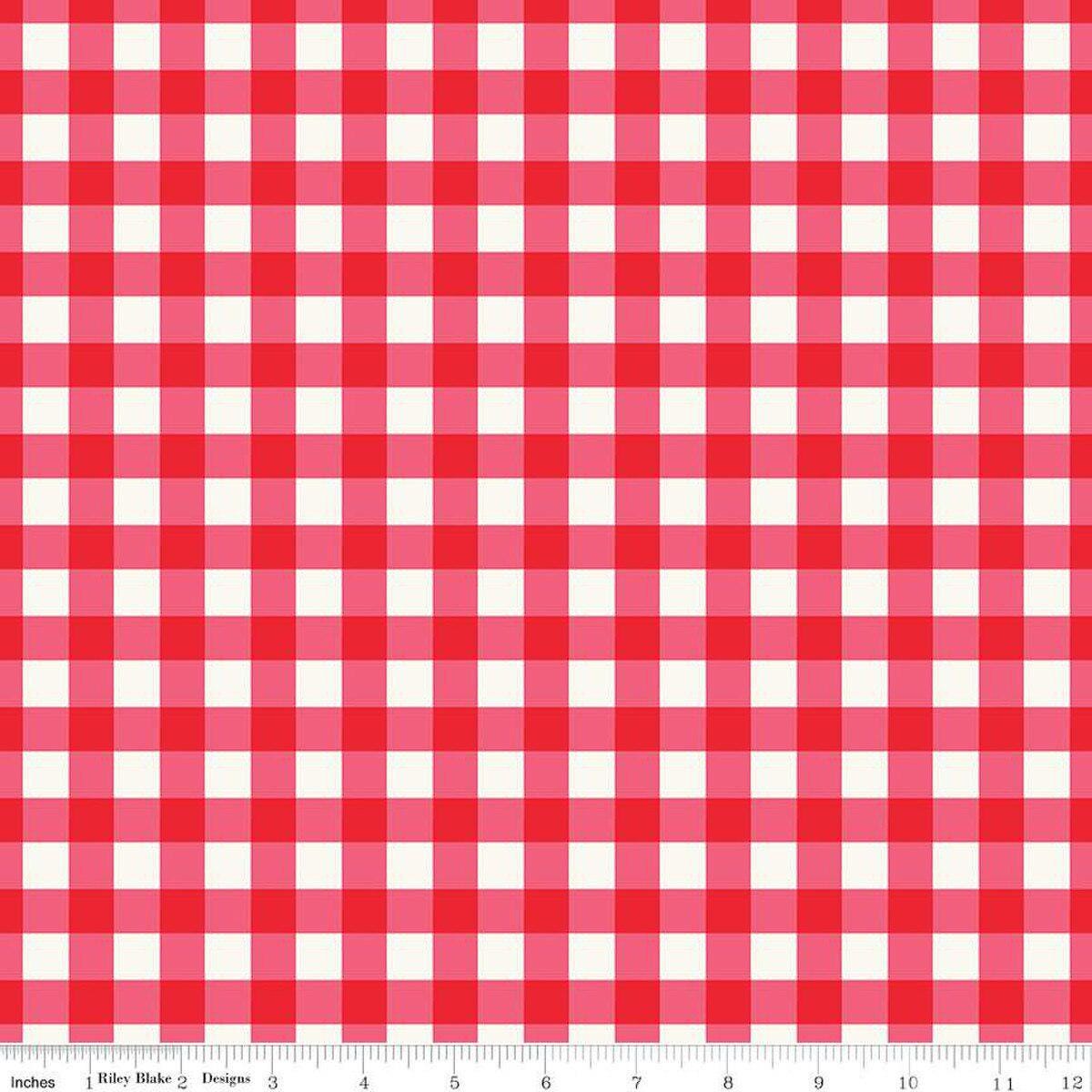 Wide Back Picnic Florals Gingham Red - WB14618 - RED - Black Riley Blake 107/108" Wide Quilting Cotton Fabric - Ray of Sonshine Design