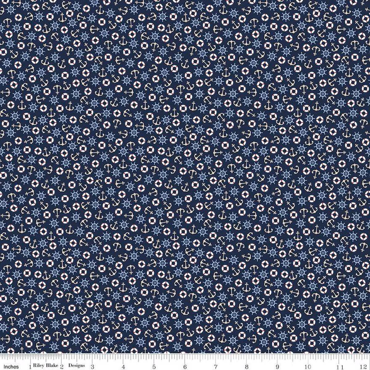 Yacht Club Toss Navy - Riley Blake Designs - Cotton Fabric by the yard - Sailor Fabric - C15924 - NAVY - Ray of Sonshine Design